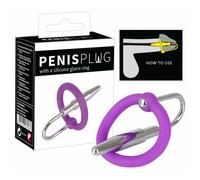 Plug per pene con anello glandulare in silicone e dilatatore uretrale (viola-argento)
