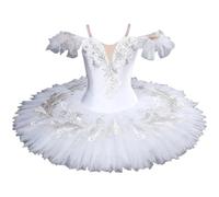 Ppmter Costumi Professionali per Danza del Lago dei Cigni, Gonna Balletto, Abito tutù a Pancake, Abito Ballo in Tulle Bianco
