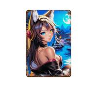 PPOXXFFE Kitsune Poster decorativo a tema anime Girl in Spa, decorazione da parete, arte in metallo, poster moderno per bar, 30 x 20 cm