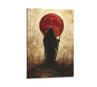 PPOXXFFE Poster decorativo da parete con figure scure sotto la luna di sangue, poster decorativo su tela, stampa artistica moderna per camera da letto e camera da letto (40 x 60 cm)