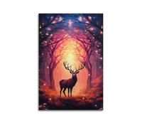 PPOXXFFE Poster decorativo da parete con il cervo nella foresta magica5, poster decorativo da parete su tela, stampa moderna, per camera da letto, per camera da letto (60 x 90 cm)
