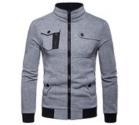 PPPPA Autunno e Inverno Giacca da Uomo con Cerniera Multi-Tasca Giacca da Uomo Maglione da Uomo Inverno Casual Solido Tasca Colletto alla Coreana in Cotone Sottile Top in Cotone Giacca con Cerniera