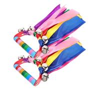 PPQIRU 10 pezzi tamburello arcobaleno con nastro, attrezzo for danza, manico in plastica, sette colori, giocattolo a percussione, campanelli portatili Per spettacoli di danza