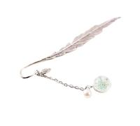 PPQIRU 2pcs Metal Feather Bookmark with Glass Beads Pendant Book Page Divide Mark Stationery Beautiful Feather Bookmarks(Light Blue)