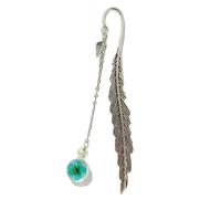 PPQIRU 2pcs Metal Feather Bookmark with Glass Beads Pendant Book Page Divide Mark Stationery Beautiful Feather Bookmarks(Blue)