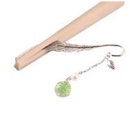 PPQIRU 2pcs Metal Feather Bookmark with Glass Beads Pendant Book Page Divide Mark Stationery Beautiful Feather Bookmarks(Green)