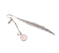 PPQIRU 2pcs Metal Feather Bookmark with Glass Beads Pendant Book Page Divide Mark Stationery Beautiful Feather Bookmarks(Pink)