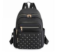 PPQIRU Zaino Con Rivetti Zaino da donna a tre strati con design in tessuto di nylon rivetti, grande capacità, borsa for la scuola for ragazzi e anziani(Black)