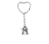 PPSP12 - Portachiavi a forma di cuore con rete da hockey su ghiaccio in peltro inglese, Argento, 10cm