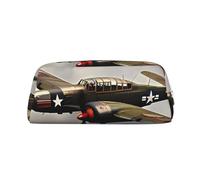 PPTHSNVB Astuccio per matite con aereo della guerra mondiale, astuccio con cerniera, astuccio in pelle di grande capacità, astuccio portatile per trucchi per donne e uomini, Argento, One Size, Stampa