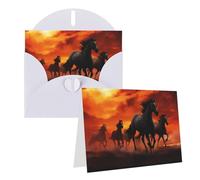 PPTHSNVB Biglietti di auguri con busta, biglietti vuoti con cavalli, nuvole rosse incandescenti, divertente biglietto di ringraziamento, 10,2 x 15,2 cm, biglietto di auguri vuoto per insegnanti di