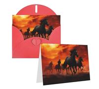PPTHSNVB Biglietti di auguri con busta, biglietti vuoti con cavalli, nuvole rosse incandescenti, divertente biglietto di ringraziamento, 10,2 x 15,2 cm, biglietto di auguri vuoto per insegnanti di