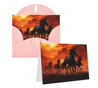 PPTHSNVB Biglietti di auguri con busta, biglietti vuoti con cavalli, nuvole rosse incandescenti, divertente biglietto di ringraziamento, 10,2 x 15,2 cm, biglietto di auguri vuoto per insegnanti di