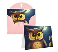 PPTHSNVB Biglietti di auguri con busta, biglietti vuoti con gufo e luna gialla, divertente biglietto di ringraziamento, 10,2 x 15,2 cm, biglietto di auguri vuoto per insegnanti di nozze, San Valentino