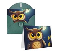 PPTHSNVB Biglietti di auguri con busta, biglietti vuoti con gufo e luna gialla, divertente biglietto di ringraziamento, 10,2 x 15,2 cm, biglietto di auguri vuoto per insegnanti di nozze, San Valentino