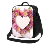 PPTHSNVB Borsa per il pranzo a forma di cuore con fiori, per donne e uomini, adulti, isolata, a prova di perdite, riutilizzabile, con tracolla regolabile, per lavoro e viaggi