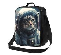 PPTHSNVB Borsa per il pranzo con gatto astronauta nello spazio, per donne e uomini, adulti, isolata, a prova di perdite, riutilizzabile, con tracolla regolabile, per lavoro e viaggi