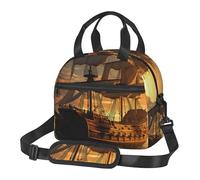 PPTHSNVB Borsa per il pranzo con nave pirata fantasy per donne e uomini adulti borse per il pranzo isolate a tenuta stagna borsa termica riutilizzabile contenitore per il pranzo con tracolla