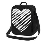 PPTHSNVB Borsa termica per il pranzo a forma di cuore a righe bianche e nere per donne e uomini adulti, borsa termica per il pranzo, a prova di perdite, riutilizzabile, con tracolla regolabile, per