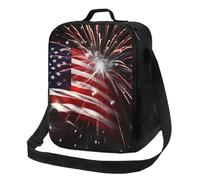 PPTHSNVB Borsa termica per il pranzo con bandiera americana e fuochi d'artificio, per donne e uomini, adulti, a prova di perdite, riutilizzabile, con tracolla regolabile, per lavoro e viaggi