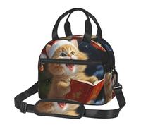 PPTHSNVB Borsa termica per il pranzo con gatto carino che canta canti natalizi per donne e uomini adulti, borsa termica per il pranzo, a prova di perdite, riutilizzabile, con tracolla regolabile, per