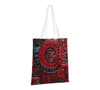 PPTHSNVB Due elefanti Canvas Tote Bag per le Donne Riutilizzabili Shopping Borse della spesa con Manici Borse di Panno, Motivo tribale rosso, One Size