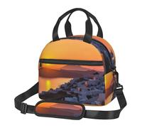 PPTHSNVB Grecia Island Sunset Landscape Lunch Bag Lunch Box per donne uomini adulti borse per il pranzo isolate a prova di perdite borsa termica tote bag riutilizzabile contenitore per il pranzo con