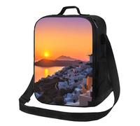 PPTHSNVB Grecia Island Sunset Landscape Lunch Bag Lunch Box per donne uomini adulti borse per il pranzo isolate a prova di perdite borsa termica tote bag riutilizzabile contenitore per il pranzo con