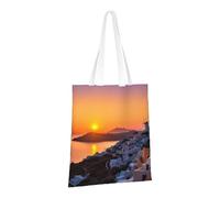 PPTHSNVB Grecia Island Tramonto Paesaggio Tela Tote Bag per le Donne Riutilizzabili Shopping Borse della spesa con Manici Borse di Panno