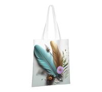 PPTHSNVB Magico Design Norrena Rune Bussola Tote Bag per le Donne Riutilizzabile Shopping Borse della spesa con Manici Borse di Panno, Fiore Piuma, One Size