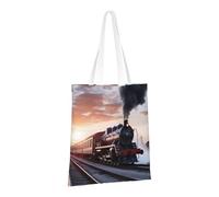PPTHSNVB Treno a vapore Depart Tramonto Tela Tote Bag per le Donne Riutilizzabile Shopping Borse della spesa con Manici Borse di Panno