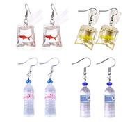 PPX Orecchini Pendenti da Donna con Ciondolo a Forma di Sacchetto d'acqua con Pesce Rosso, e Orecchini Bottiglia d'Acqua Splendida idea Regalo,4 Coppie