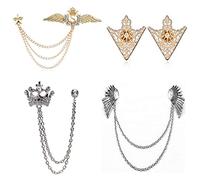 PPX Stile Britannico Spilla Pin da Uomo - Set 4 Pezzi Distintivo Corona con Strass, Modello Cava Retrò, Ali e Aquila - Gioielli Vintage Corsage con Scatola