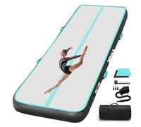 PPXIA Tappetino da ginnastica Air Matte Track 3 m, 4 m, 5 m, 6 m, altezza 10/20 cm, con accessori completi, gonfiabile, per casa, all'aperto, yoga, (verde menta, nero, 600 x 100 x 20 cm)