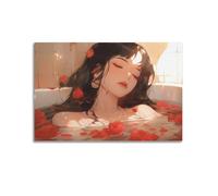 PPZEBDYB Poster decorativo da parete a tema anime, motivo: ragazza che si rilassa nella vasca da bagno, poster decorativo su tela, stampa moderna, per camera da letto, 20 x 30 cm