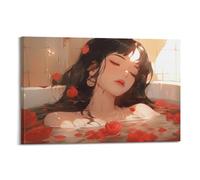 PPZEBDYB Poster decorativo da parete a tema anime, motivo: ragazza che si rilassa nella vasca da bagno, poster decorativo su tela, stampa moderna, per camera da letto, 20 x 30 cm