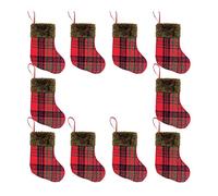 Pqahffowr 10 Pezzi Calze Natalizie in Tessuto Babbo Natale Calzino Regalo Bambini Sacchetto di Caramelle Pupazzo di Neve Cervo Decorazione per Albero di Natale