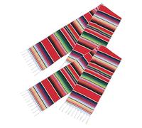 Pqahffowr 2 Confezione 14 con 84 Pollici Messicano Runner 14 X 84 Pollici Messicano Decorazioni della Festa Nuziale della Frangia di Cotone Serape Blanket Runner (Rosso)