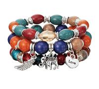 Pqahffowr 3Pz/Set Moda Boho Bracciali e Bracciali Bracciale Perline con Gemma Colorata Lungo Wrap Bracciale per Le Donne -2601-1 E