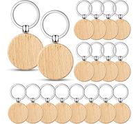 Pqahffowr 50 Pezzi nel Bianca Chiave di Legno Tag Chiave Incisione Spazi Vuoti Incompiuto nel Legno Chiave Tag per DIY, Rotondo