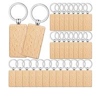 Pqahffowr 50 Pezzi nel Bianca Chiave di Legno Tag Chiave Incisione Spazi Vuoti Incompiuto nel Legno Chiave Tag per DIY, Rettangolo