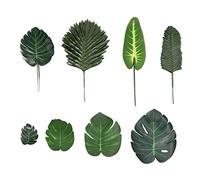 Pqahffowr 68 Pezzi 8 Tipi Decorazioni per Feste Tropicali Foglie di Monstera nella Giungla, Foglie di Palma Artificiali con Stelo Finto