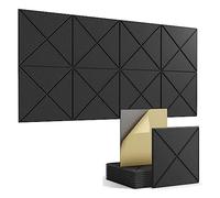 Pqahffowr acustici autoaderenti 16 pezzi, quadrati in schiuma insonorizzata, murali insonorizzati ad alta densità 12X12X0.4 pollici, nero