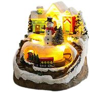 Pqahffowr Case del Villaggio di Natale Set di Treni Rotanti Display Figurine LED Light Up Musical Christmas Holiday Decoration Pupazzo di Neve