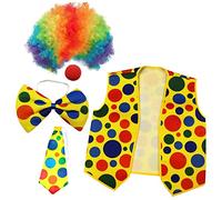 Pqahffowr Confezione da 5 Set di Costumi da Clown Parrucca da Pagliaccio Gilet per Il Naso per Allegria Halloween Cosplay Feste di Carnevali Vestire
