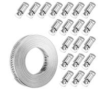 Pqahffowr Fascette di serraggio 20 piedini, cinturino in metallo + 20 fermagli, fascette stringitubo in acciaio inossidabile tagliate su misura, regolabili, grande verme, installazione facile