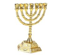 Pqahffowr Golden Jewish Portacandele Religioni Candelabri Hanukkah Candelieri 7 Branch -L