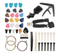 Pqahffowr Kit di Accessori per Chitarra 65 PCS con Corde per Chitarra, Accordatore, Capo, Plettri, Supporto per Plettro, Plettri per Pollice, Perni per Ponte