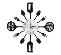Pqahffowr Orologi da Parete da Cucina da 16 Pollici con Cucchiai e Forchette, Decorazione della Casa della Stanza 'Orologio da Parete da Tavola 3D (Nero)