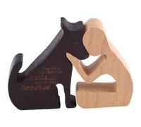 Pqahffowr Statua di famiglia di cani in legno, decorazione in legno fatta a mano, ornamento per ufficio, soggiorno (uomo + cucciolo)